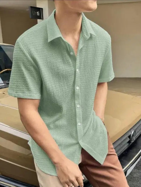 Men's Textured Mint Green Casual Shirt