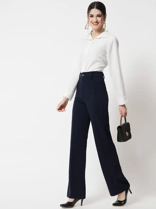 Executive Navy Wide-Leg Trousers