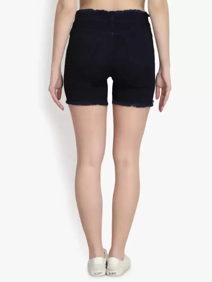 Midnight Frayed Denim Shorts