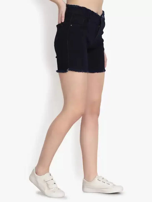 Midnight Frayed Denim Shorts