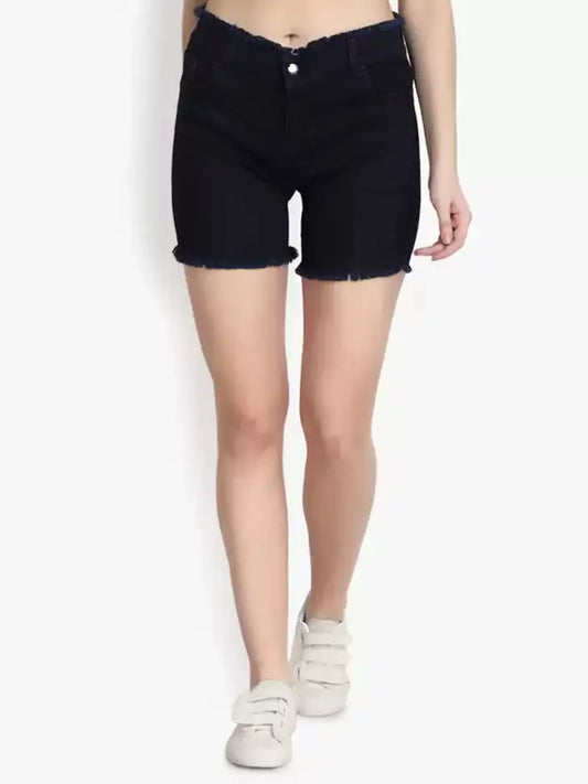 Midnight Frayed Denim Shorts