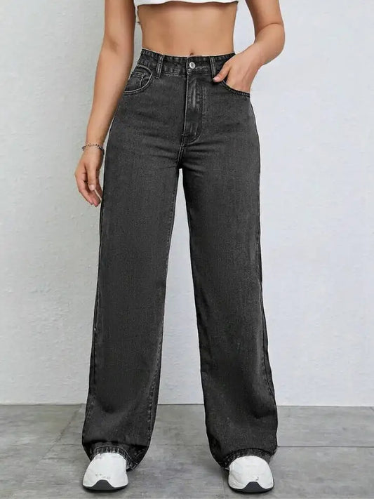 Charcoal Chic Wide-Leg Jeans