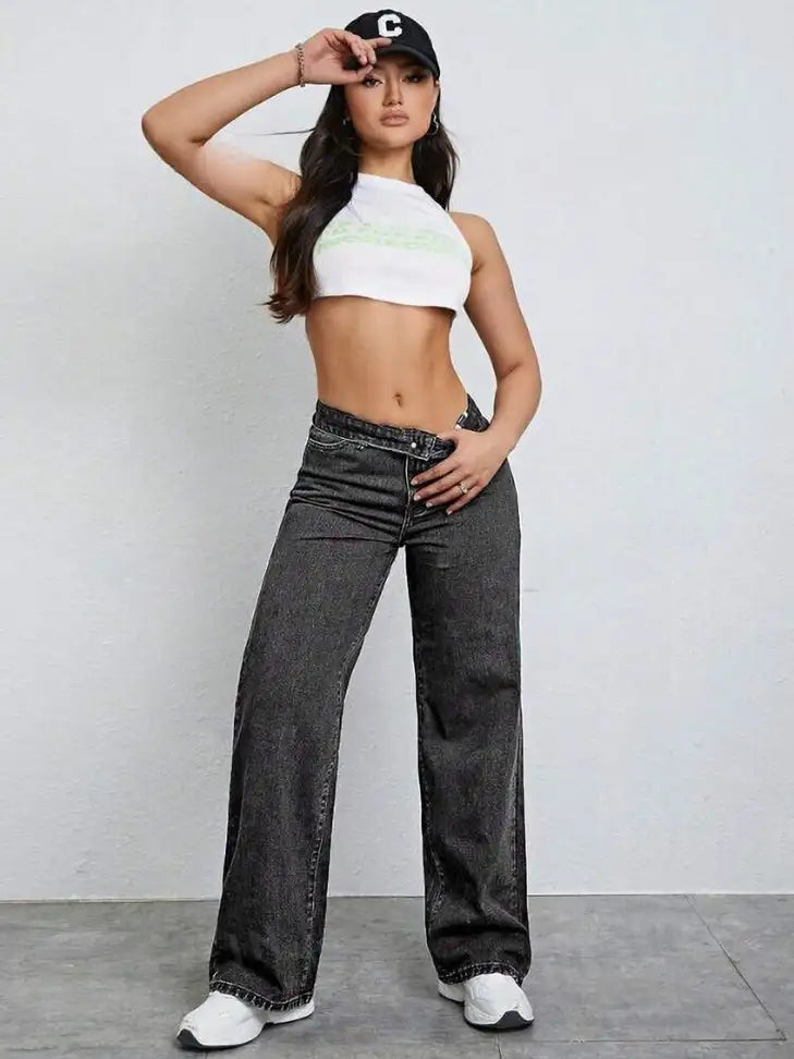 Charcoal Chic Wide-Leg Jeans