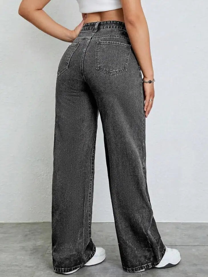 Charcoal Chic Wide-Leg Jeans