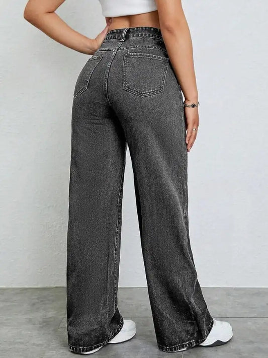Charcoal Chic Wide-Leg Jeans