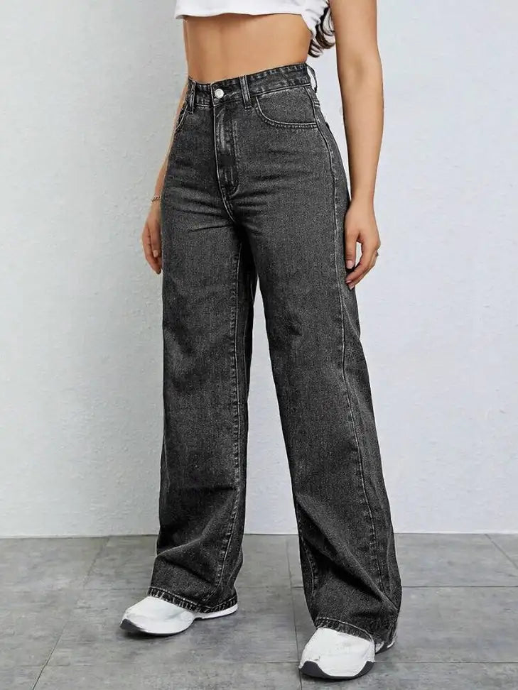Charcoal Chic Wide-Leg Jeans