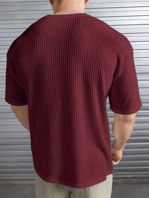 Men's Textured Maroon Crew Neck Tee