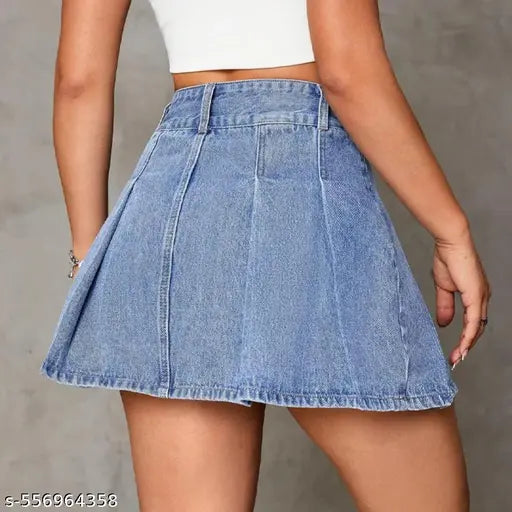 SwissVogue Azure Midi Denim Skirt