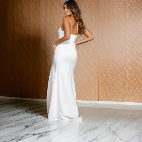 Sophisticated White Column Gown with Leg Slit