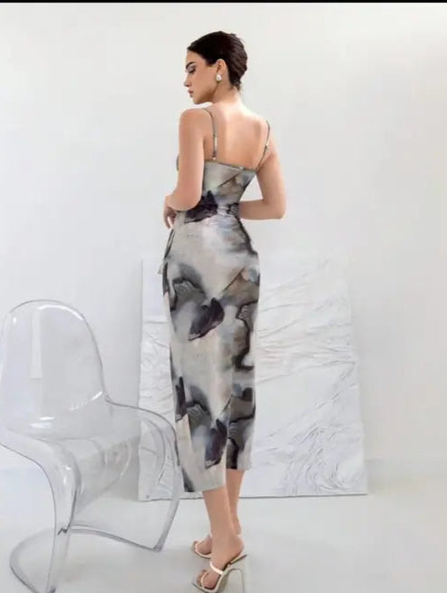 Marble Print Bodycon Maxi Dress