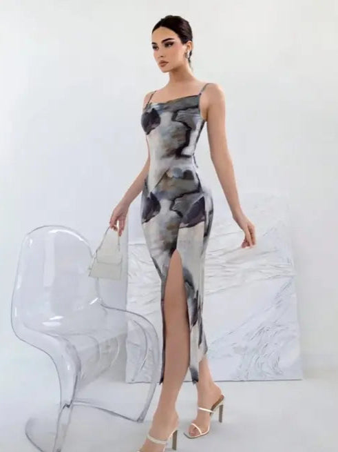 Marble Print Bodycon Maxi Dress