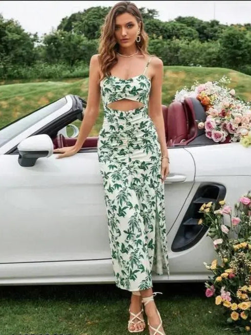 Bohemian Botanical Print Party Dress
