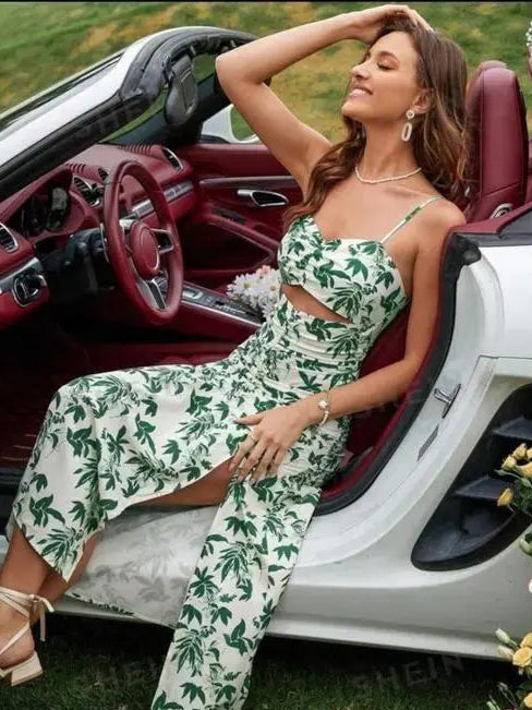 Bohemian Botanical Print Party Dress