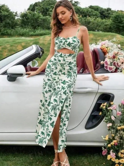 Bohemian Botanical Print Party Dress