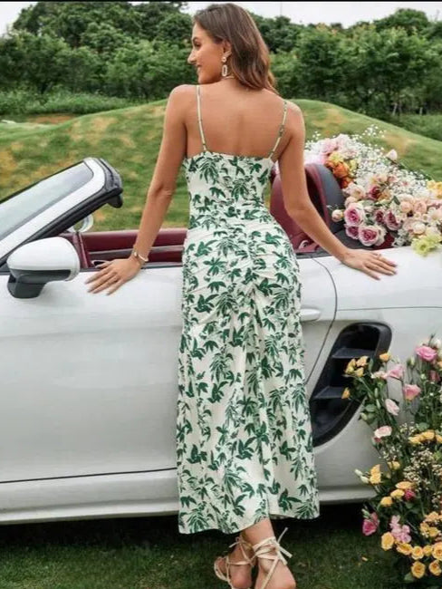 Bohemian Botanical Print Party Dress