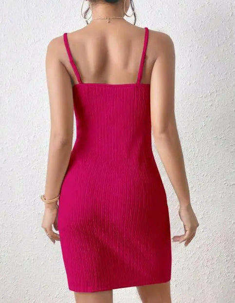 Chic Pink Ribbed Wrap Mini Dress