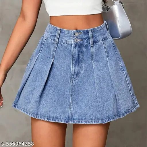 SwissVogue Azure Midi Denim Skirt