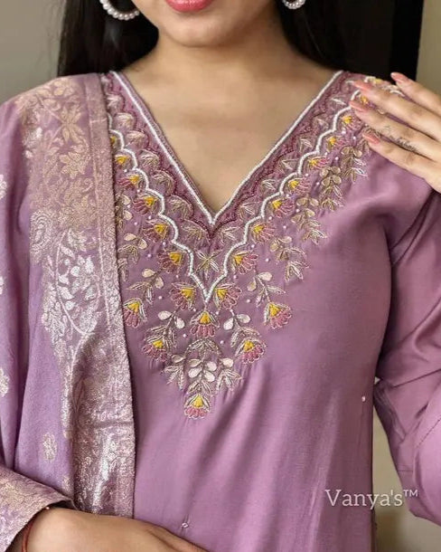 Traditional Royal Purple Ethnic Suit with Weaved Dupatta