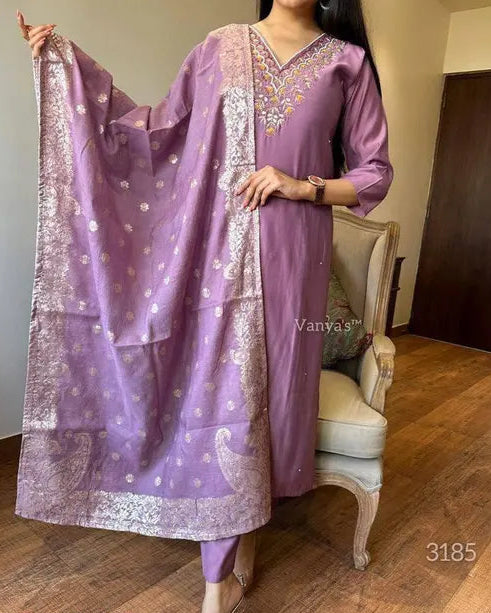 Traditional Royal Purple Ethnic Suit with Weaved Dupatta - My Store
