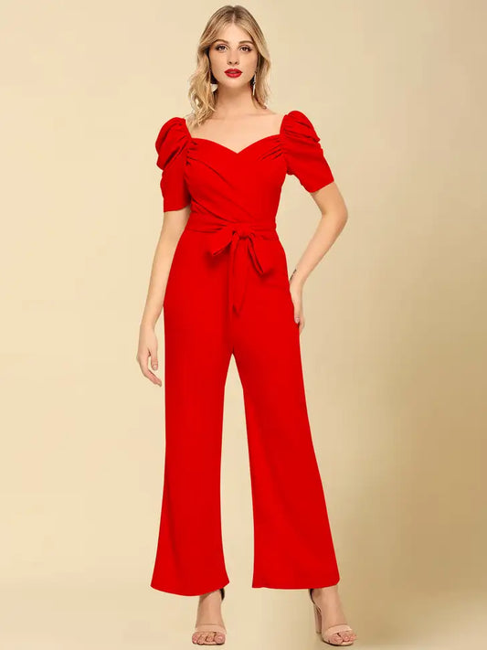 Scarlet Puff Sleeve Belted Jumpsuit - My Store