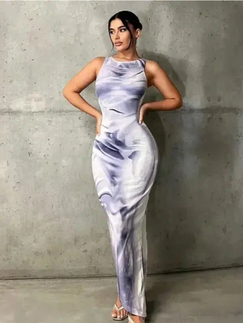 Lavender Swirl Sleeveless Dress