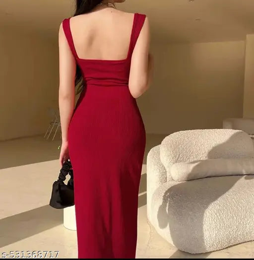 Red ribbed knit midi dress