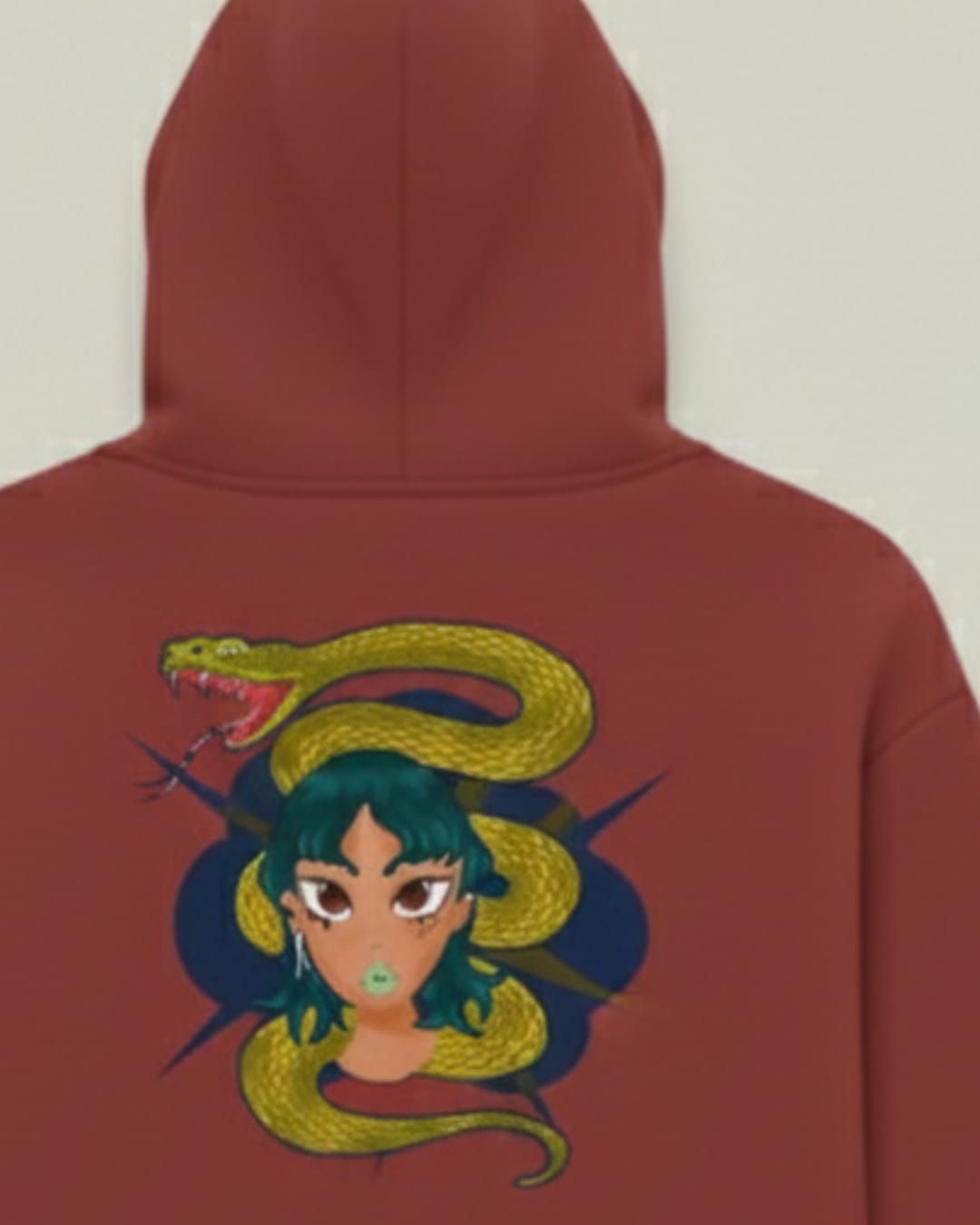 Maroon Cropped 'Serpentine Maiden' Hoodie