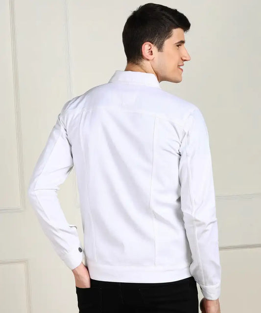 Stylish Solid White Trucker Jacket