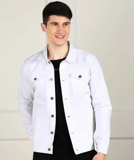Stylish Solid White Trucker Jacket