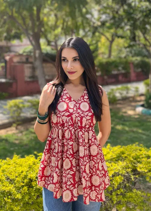 Rosette Garden Sleeveless Kurti - My Store