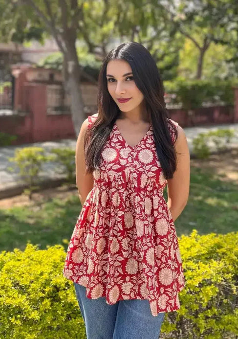 Rosette Garden Sleeveless Kurti - My Store