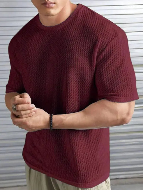 Men's Textured Maroon Crew Neck Tee