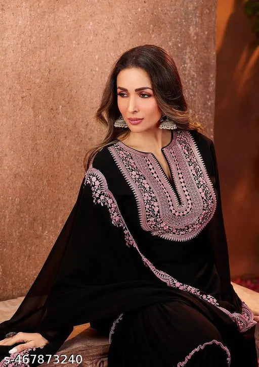 Black Tiered Gharara Suit with Contrasting Border - My Store