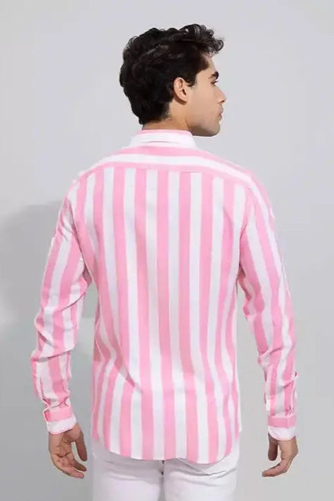Men's Stylish Pink & White Striped Casual Shirt