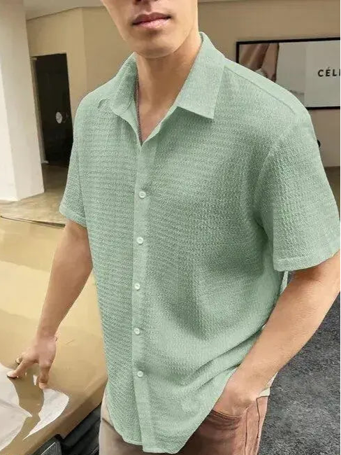 Men's Textured Mint Green Casual Shirt
