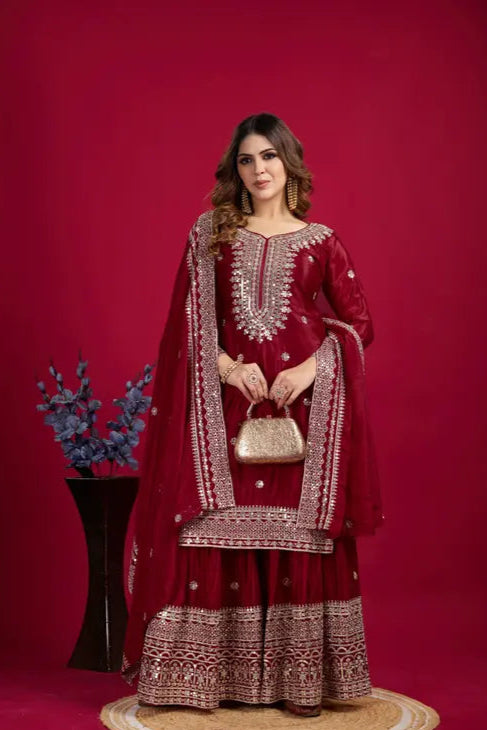 Regal Gold & Maroon Festive Suit