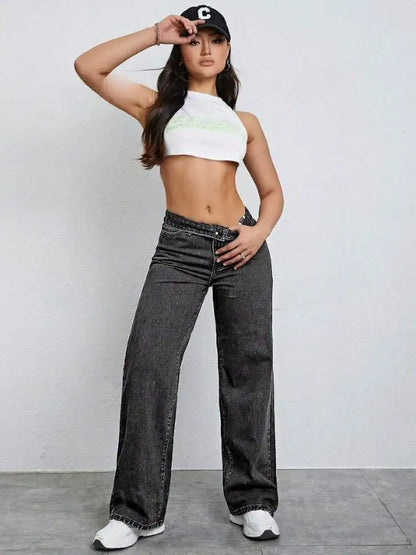 Charcoal Chic Wide-Leg Jeans - My Store