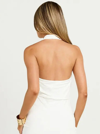white cowl neck plunging maxi dress - My Store