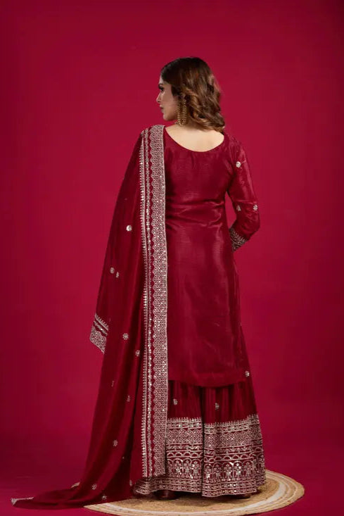 Regal Gold & Maroon Festive Suit