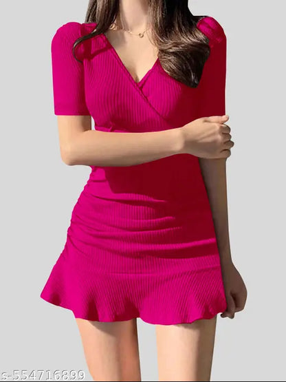 Fuchsia Ruffle Hem Bodycon Dress - My Store