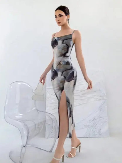 Marble Print Bodycon Maxi Dress - My Store