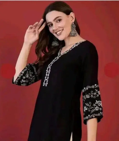 Noir Belle Embroidered Kurti - My Store