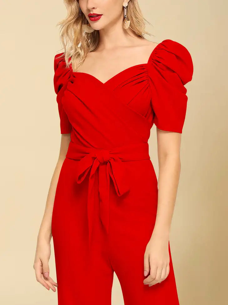 Scarlet Puff Sleeve Belted Jumpsuit - My Store