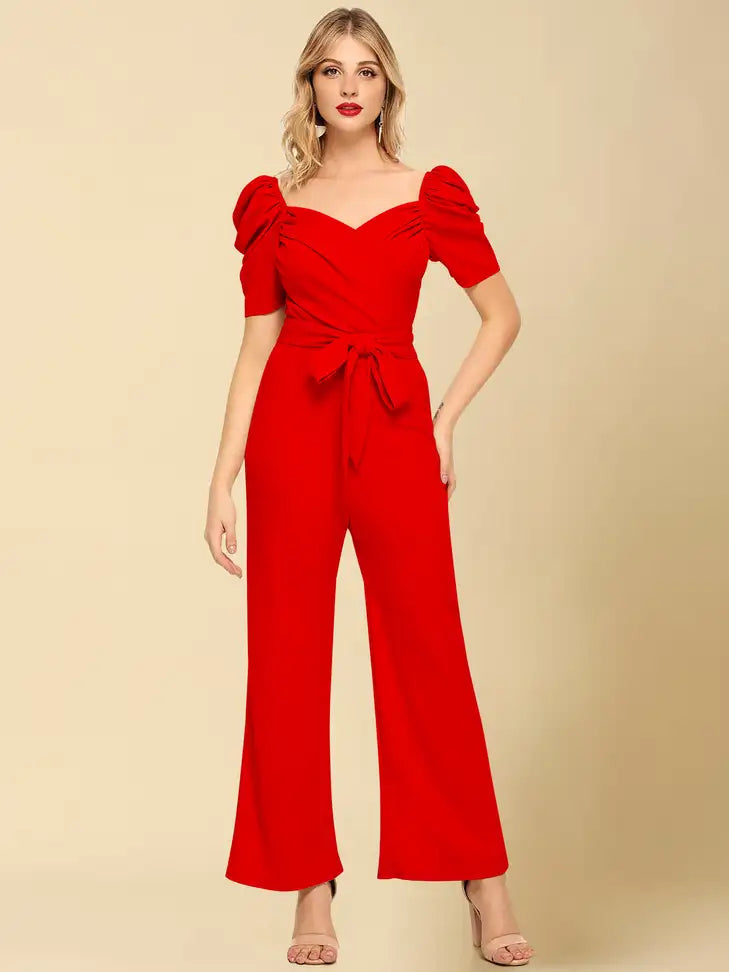 Scarlet Puff Sleeve Belted Jumpsuit - My Store