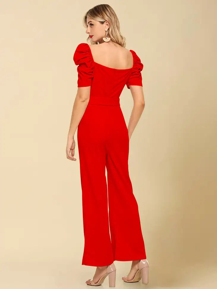 Scarlet Puff Sleeve Belted Jumpsuit - My Store