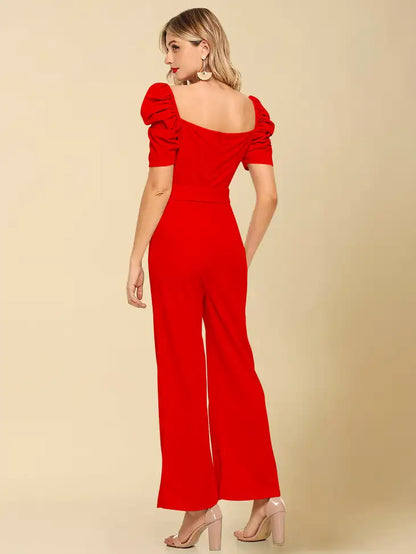 Scarlet Puff Sleeve Belted Jumpsuit - My Store