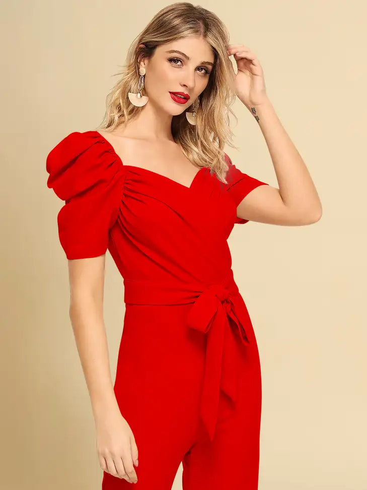 Scarlet Puff Sleeve Belted Jumpsuit - My Store