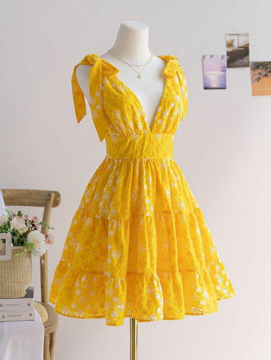 V-Neck Babydoll Dress with Ruffled Tiered Skirt - My Store