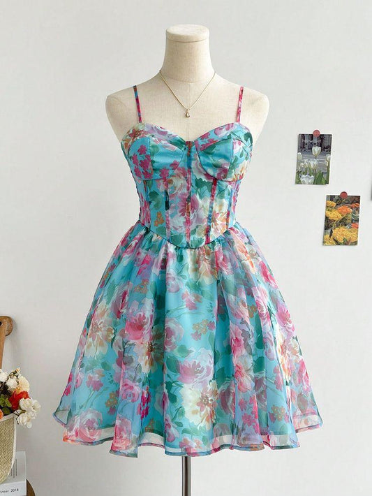 Aqua Floral Bustier Mini Dress - My Store