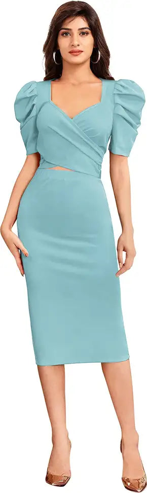 Elegant Sky Blue Two-Piece Bodycon Dress - My Store